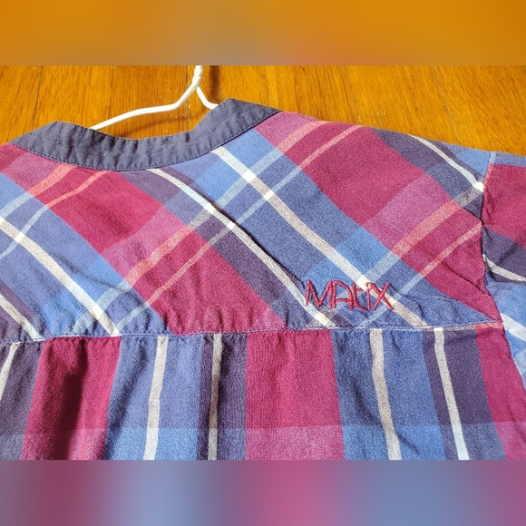 Matix women' 100% cotton deep V-neck purple blue white plaid casual blouse shirt - Picture 7 of 7